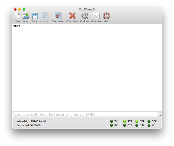 Coolterm showing the text received from the adapter