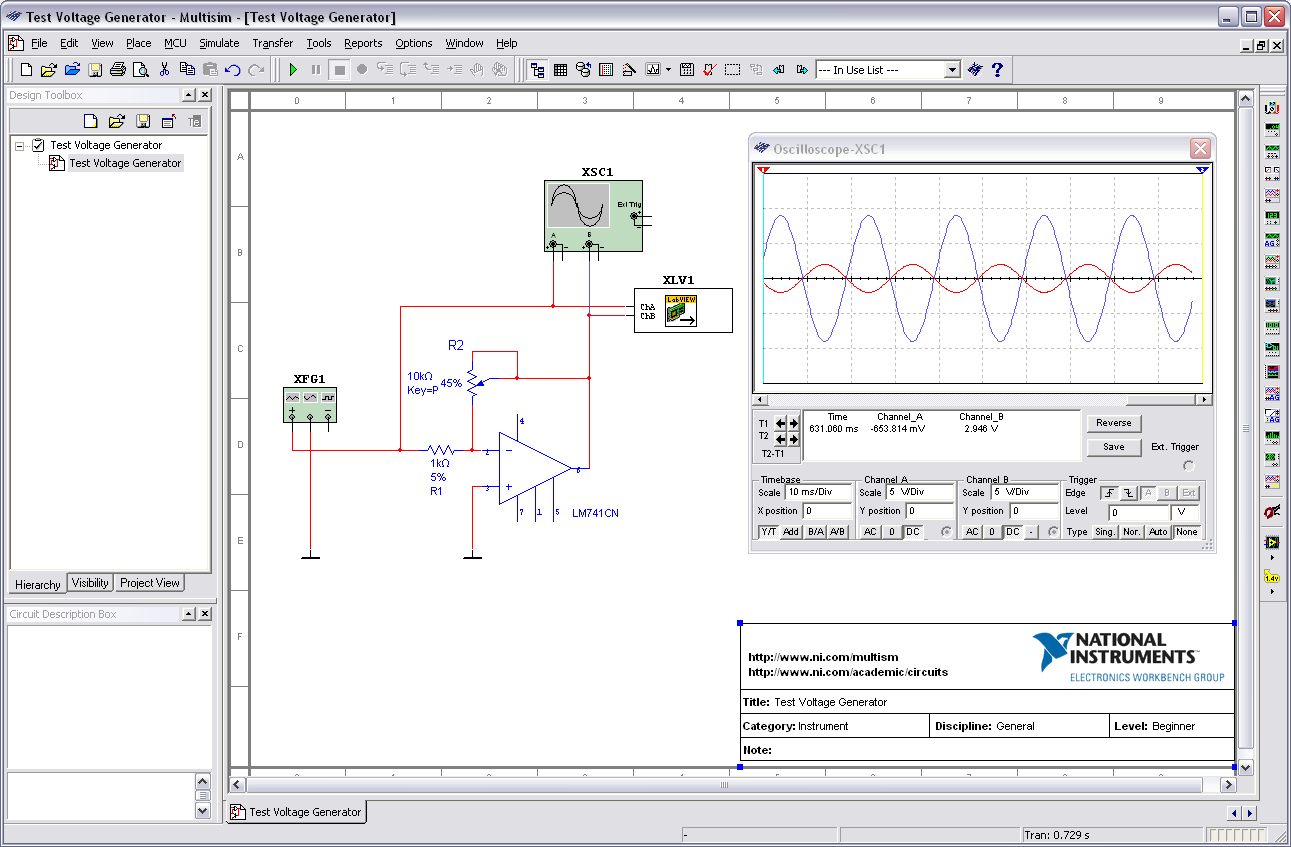 NI’s Multisim runs a simulation